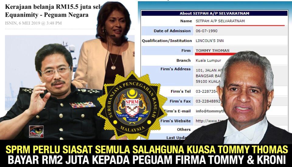 SPRM digesa siasat semula salahguna kuasa Tommy Thomas bayar RM2 Juta kepada Firma Tommy dan kroni